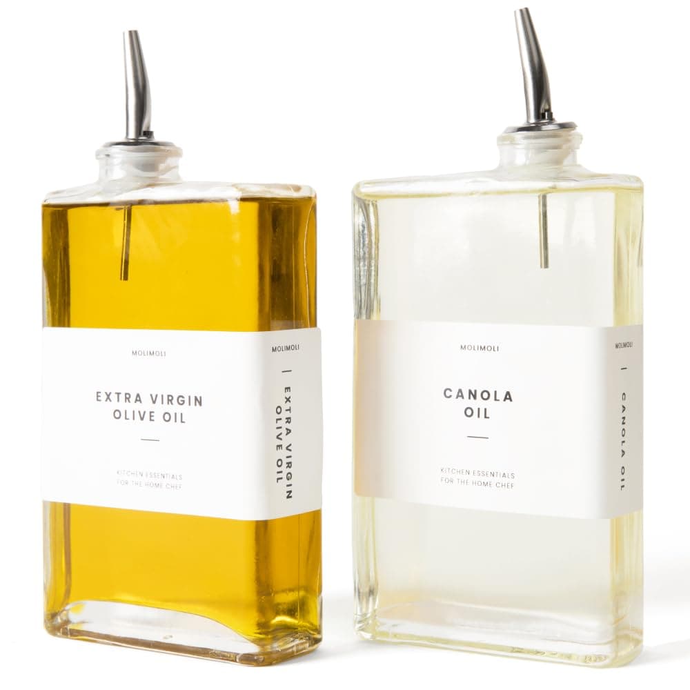 Molimoli Olive Oil Dispenser Bottle for Kitchen, Automatic Pourer, Glass Thin Bottle Dispenser for Kitchen, Olive Oil Cruet, | Set of 2 - Silver