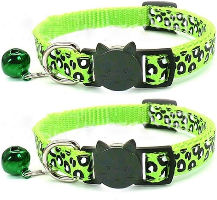 Reflective 2 Pack Breakaway Cat Collars with Bell Leopard Pattern Cute Kitty Adjustable 7.5-12.5 Inch Safe Kitten Collars Charms (Green)