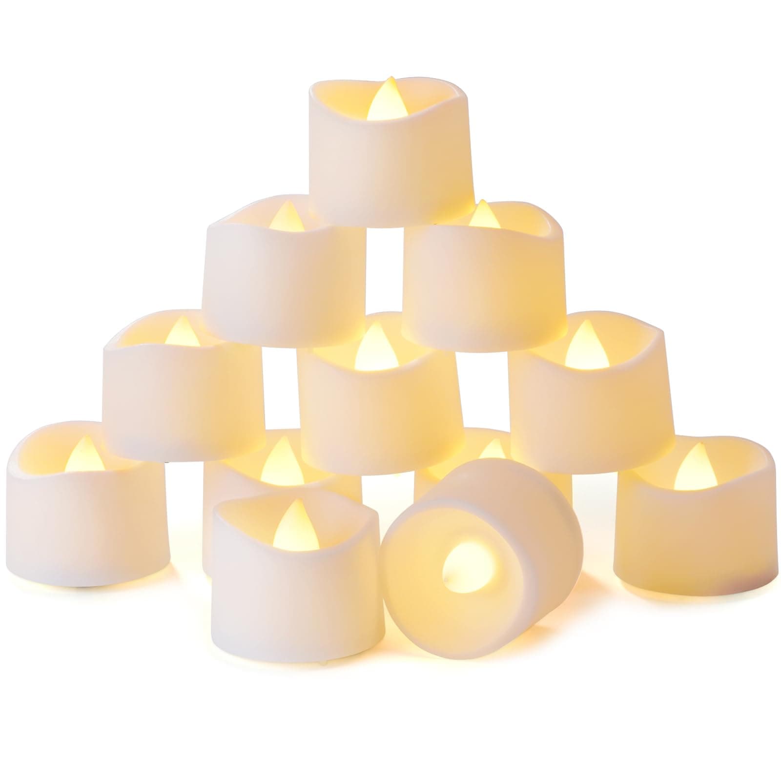 Homemory 12 Pcs Battery Tea Lights with Timer, 6 Hours on and 18 Hours Off in 24 Hours Cycle Automatically, Plastic Warm White, Dia 3.5CM x H 3.1CM