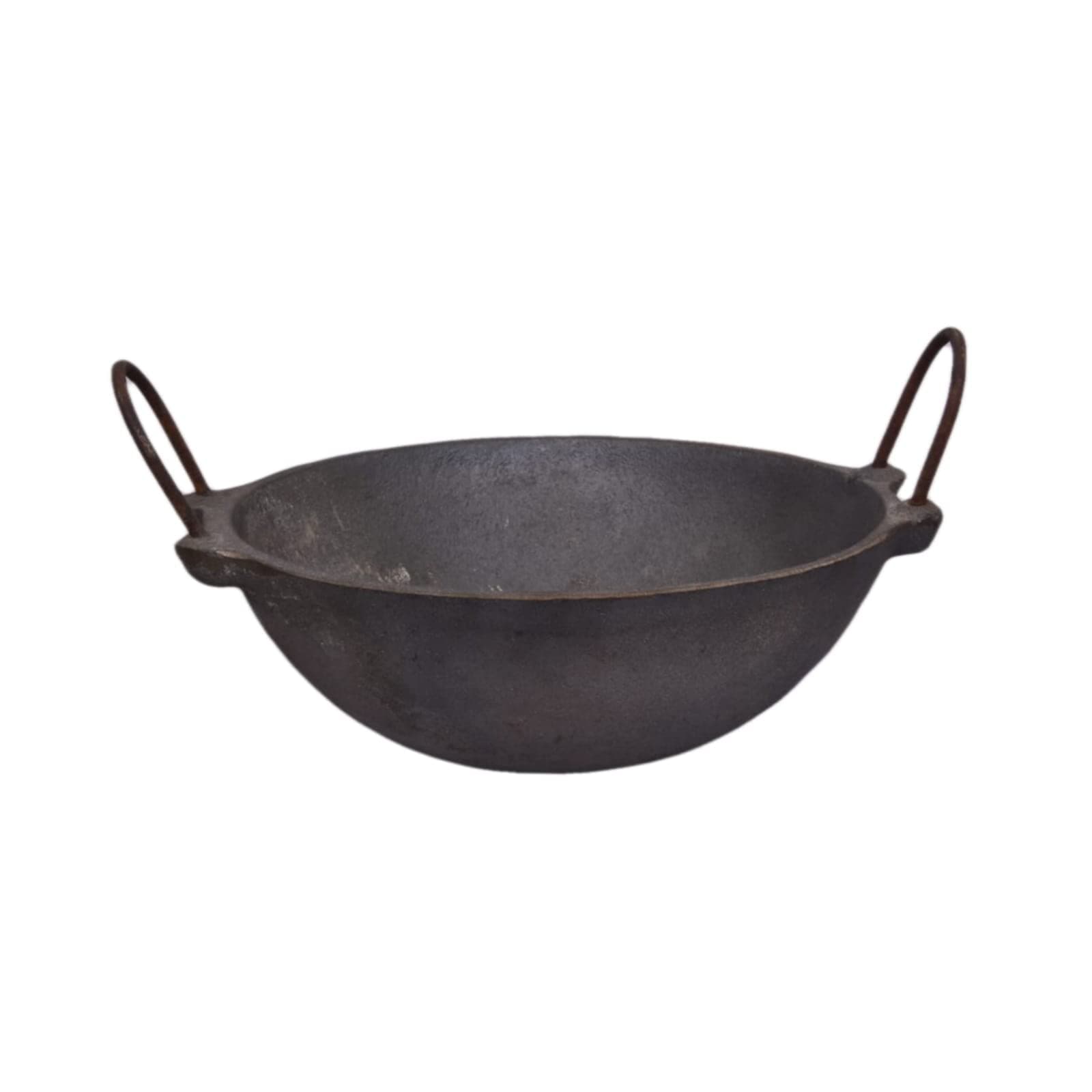 Traditional Hand Made Cast Iron Kadai (Medium Size): 8.5 inches Dia, 1.8 KG, Frying and Cooking for 2 to 3 Family Members