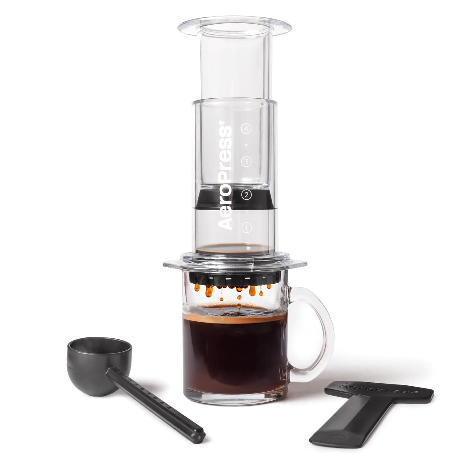 Clear Coffee Press - All-in-One French Press, Pour-Over & Espresso Style Manual Brewer, 2 Min Brew for Less Bitterness, More Flavor, Small Portable Coffee Maker, Travel & Camping