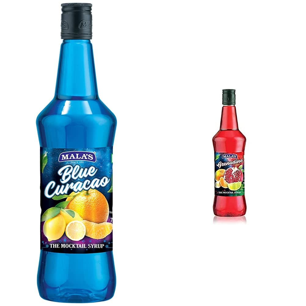Mala's Fruit Mocktail Syrup, Blue Curacao Mocktail, 750 ml & Fruit Mocktail Syrup Grenadine 750ml, 1 Count