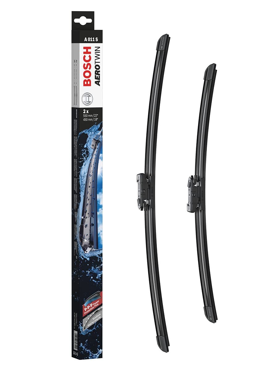 Bosch Aerotwin A 011 S - Front Windscreen Wipers - Set of 2 Replacement Blades - Comes with Pre-assembled Adapter - 2 Blades, 550mm/450mm - Only for left-hand drive (EU)