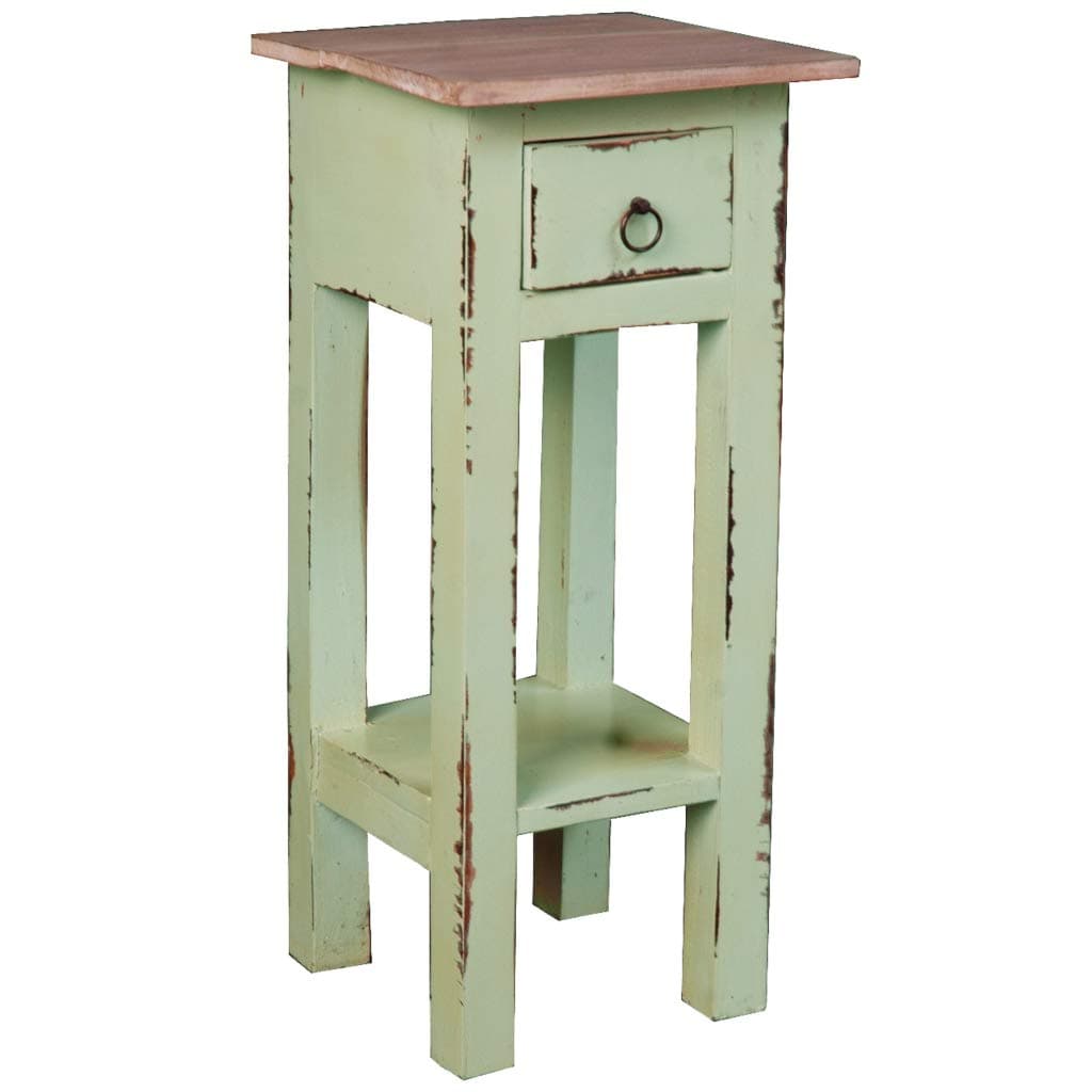 Sunset Trading Shabby Chic Cottage End Table, Small One Drawer, Bahama with Lime Wash Top