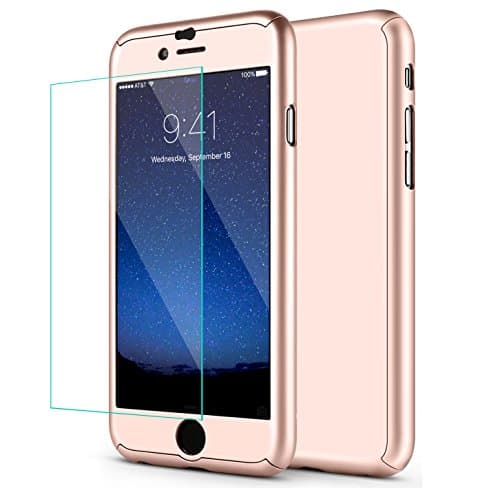 iPhone 6S Case, iPhone 6 Case, SEEKFULL 360 Full Body Protection Ultra-thin Hard Slim Case with [Tempered Glass Screen Protector]case for Apple iPhone 6S 6… (Rose Gold)
