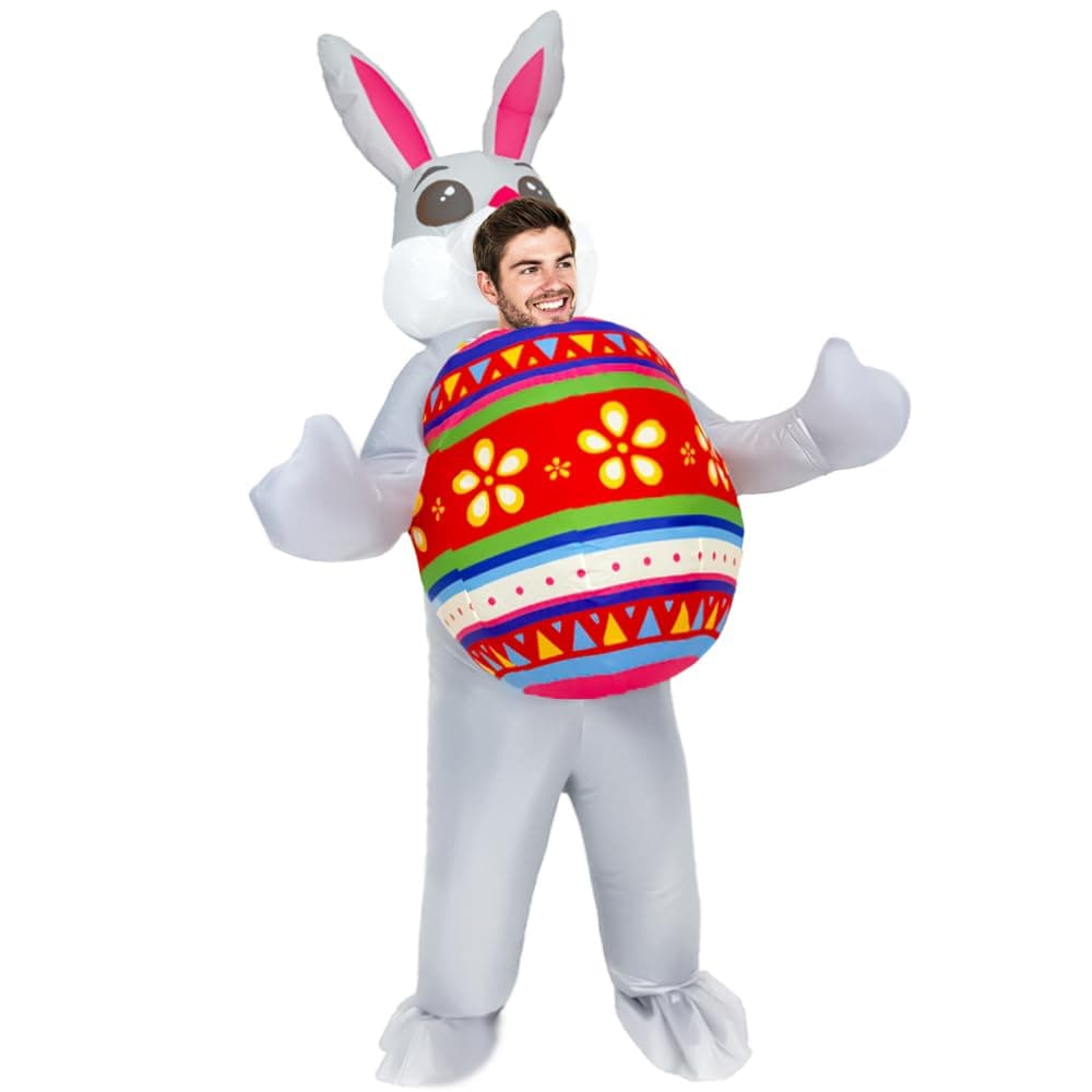 MXoSUMInflatable Easter Bunny Costume Adult Blow up Easter Egg Rabbit Outfit Funny Bunny Mascot Costume Suit for Women Men
