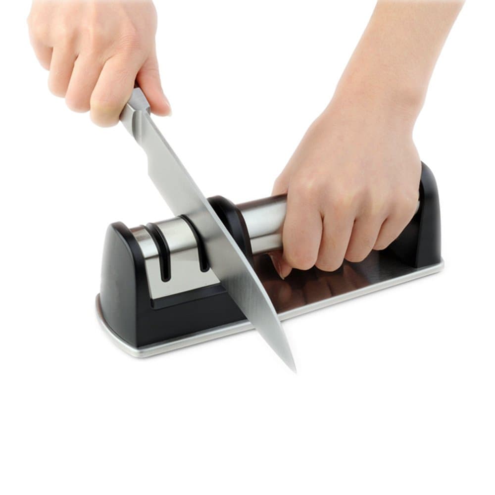 Knife Sharpener,Sharpens dull knives faster and more effectively，2 Stage Professional Manual Kitchen Knife Sharpener with Coarse and Fine Sharpening System for Steel，black