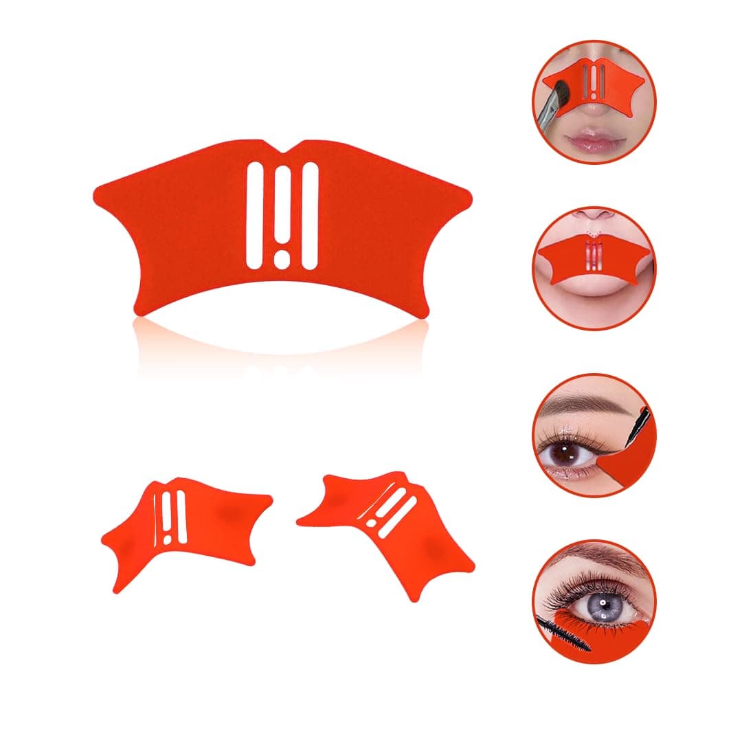 Multifunctional Eye Makeup Aids Tool for Eyeliner, Nose, Shadow Highlighter, Winged Eyeliner, Lip Line, Eyelash Silicone Stencil, Portable Beauty Aid for Women, Travel Friendly Makeup Tool (Orange)