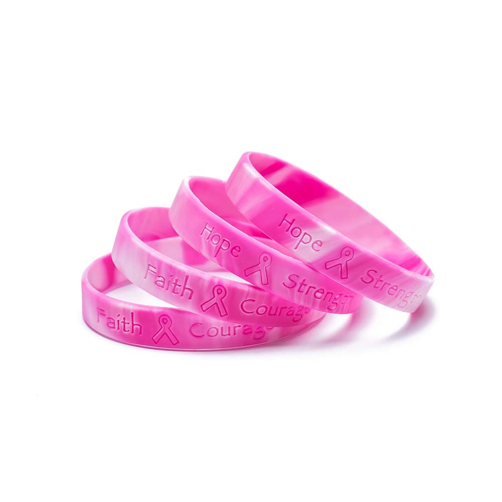 Omgouue 48pcs Breast Cancer Awareness Bracelets Pink Ribbon Camo silicone Win For Pink Party Supplies Favors