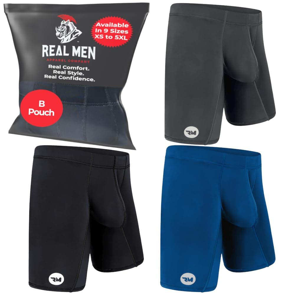 Real Men Custom Pouch Nylon Boxer Briefs 6, 7 and 9 inch Inseam - ABCD Custom Pouch Size - Waist XS-5XL