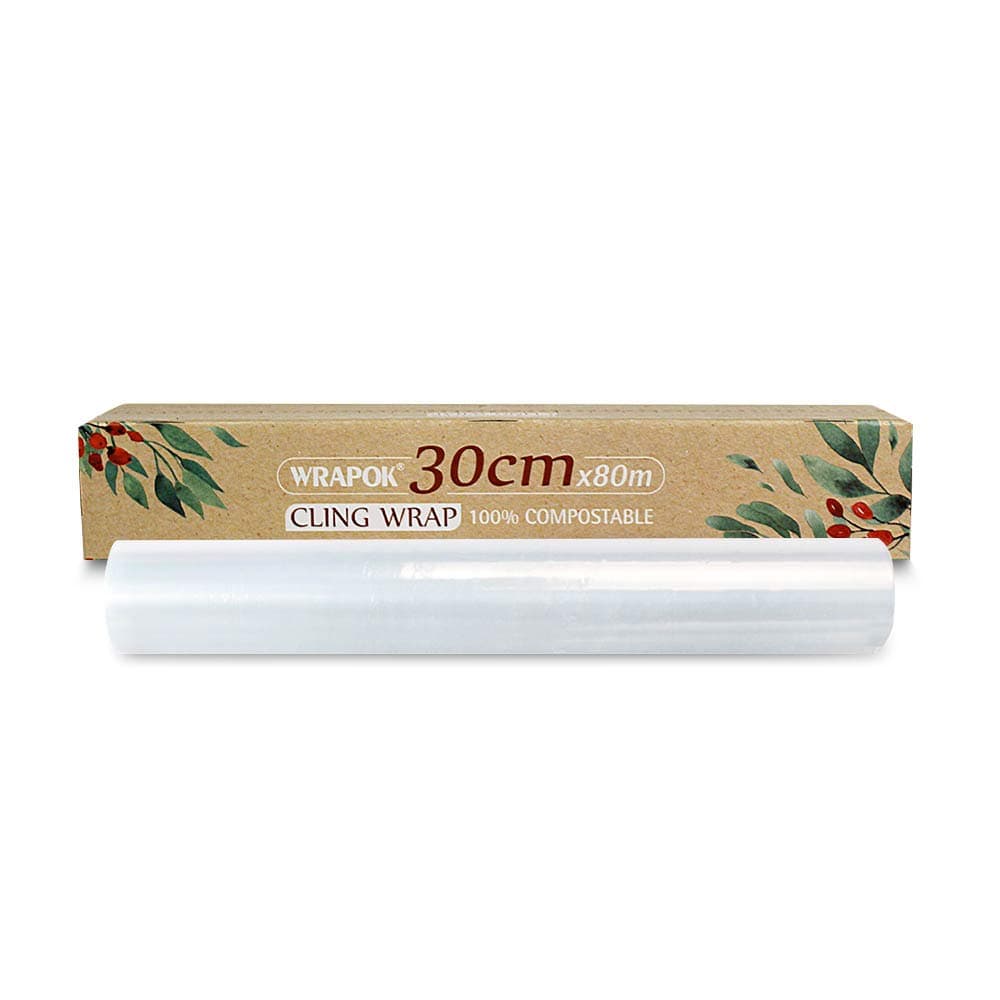 100% Compostable Kitchen Cling Wrap Biodegradable Corn PLA Food Film Roll with Slide Cutter - 258 Square Feet