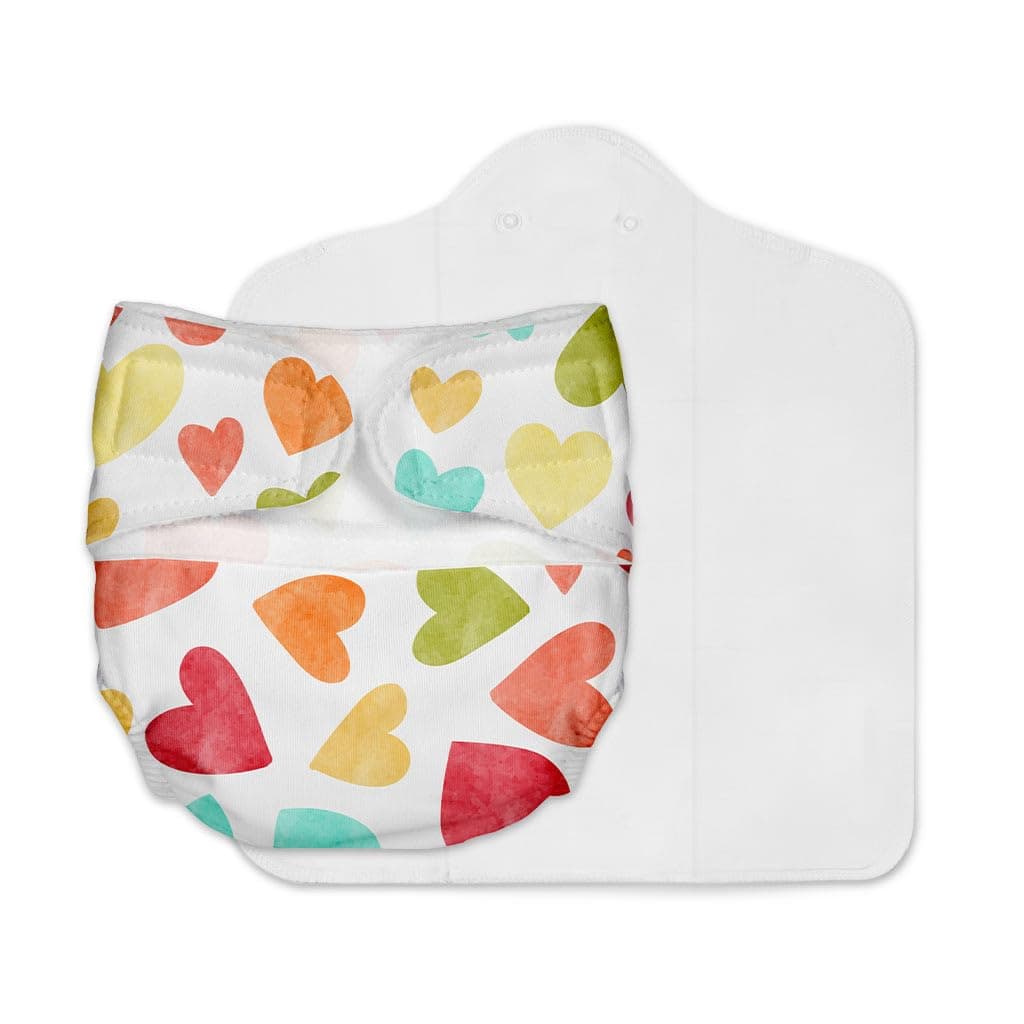 Newborn UNO Pack of 1 (Shell + Insert) - Washable & Reusable waterproof Adjustable cloth diaper for babies -diaper with Prefold style Pad (Baby Hearts)