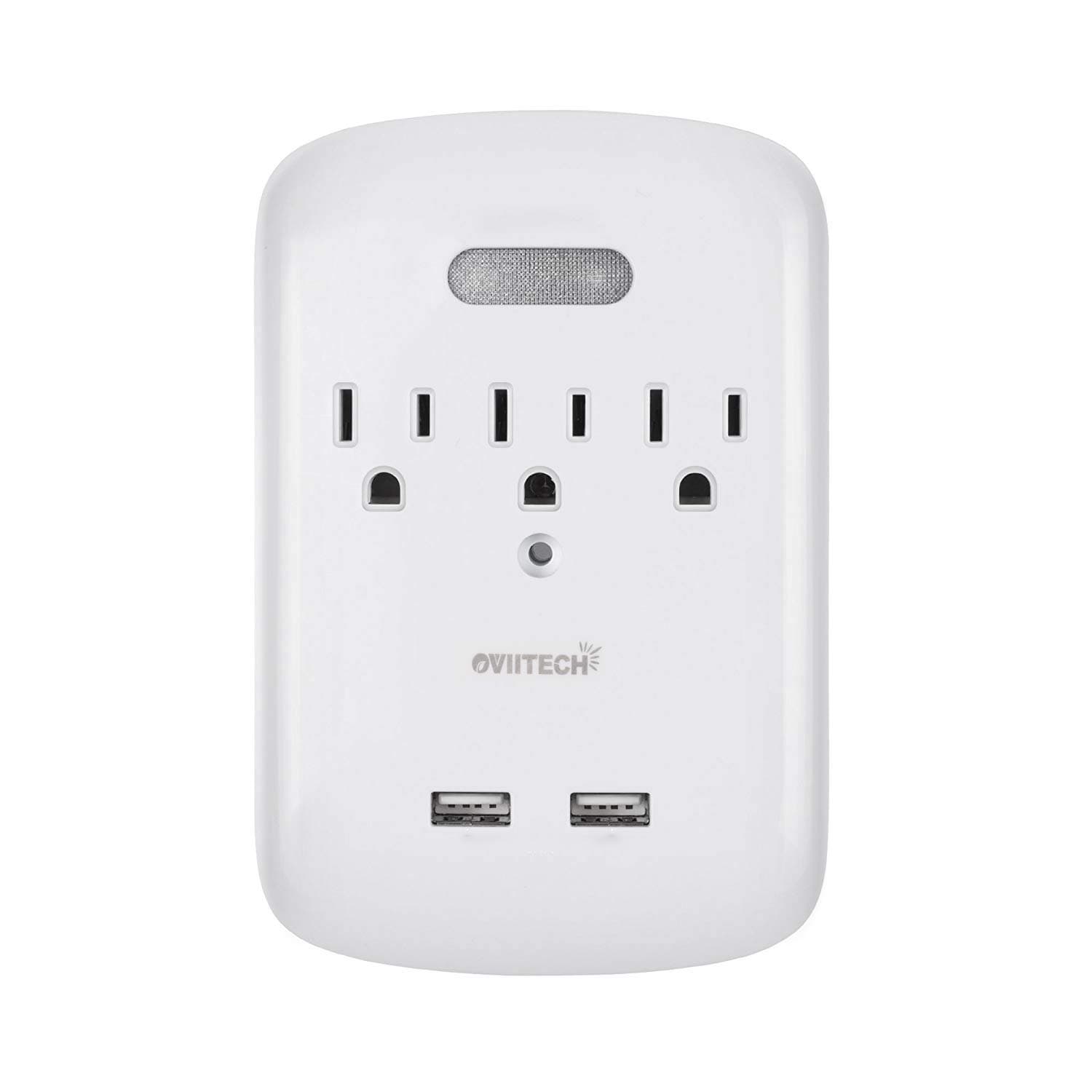 Auto LED Motion Sensor,Multi Outlets Surge Protector Wall Tap, 3-Prong USB Wall Mount Outlet Power Plug Extender with Dual (2.1A) USB Charging Ports,Wall Outlet Plugs Adapter,White,ETL Listed