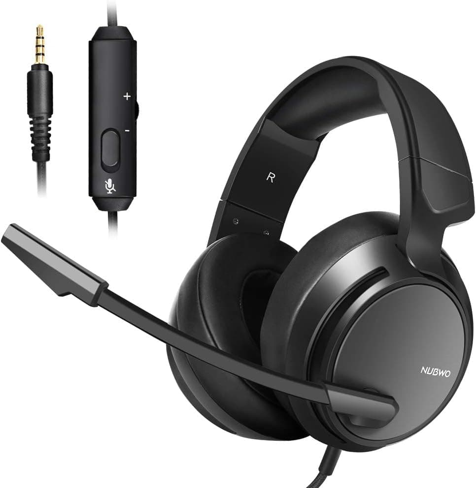 U UiiSii Gaming Headset for PS4,PS5, Xbox One, PC with Bass Surround Soft Memory Earmuffs Stereo Headset, Noise Cancelling Over Ear Headphones Mic, Volume Control for Laptop Table