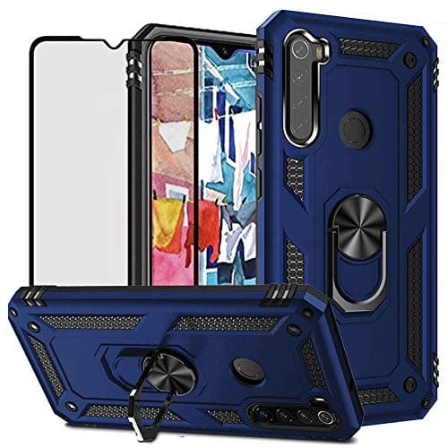 DuoLide for Xiaomi Redmi Note 8 Case with Tempered Glass Screen Protector,Hybrid Heavy Duty Dual Layer Anti-Scratch Shockproof Defender Kickstand Armor Case Cover, Blue