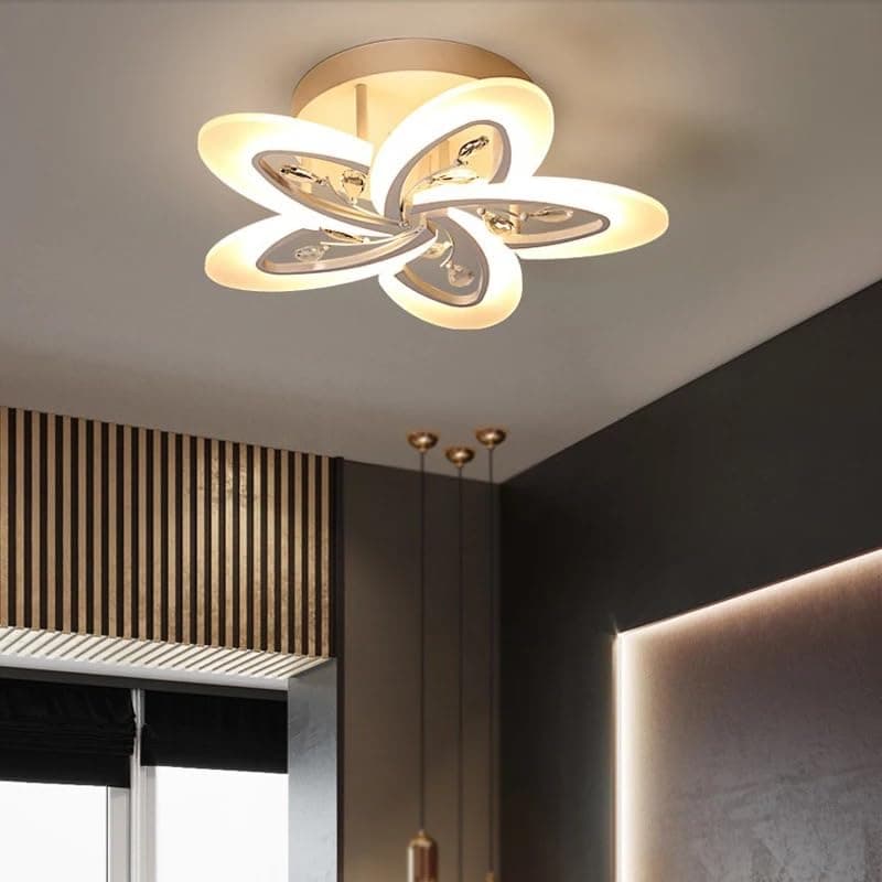Modern Flower Design LED Ceiling Light – Decorative Flush Mount Ceiling Lamp with Acrylic Petals & Gold Finish – Warm White Ambient Lighting for Living Room, Bedroom, Hall