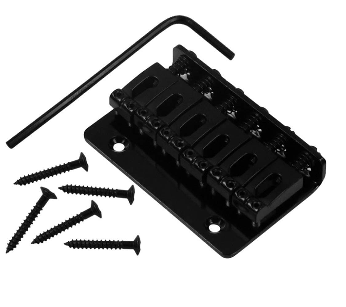 6 String 65MM Metal Fixed Hardtail Saddle Bridge Top Load Guitar Tailpiece Compatible for Fender Strat Tele Electric Guitar,Black