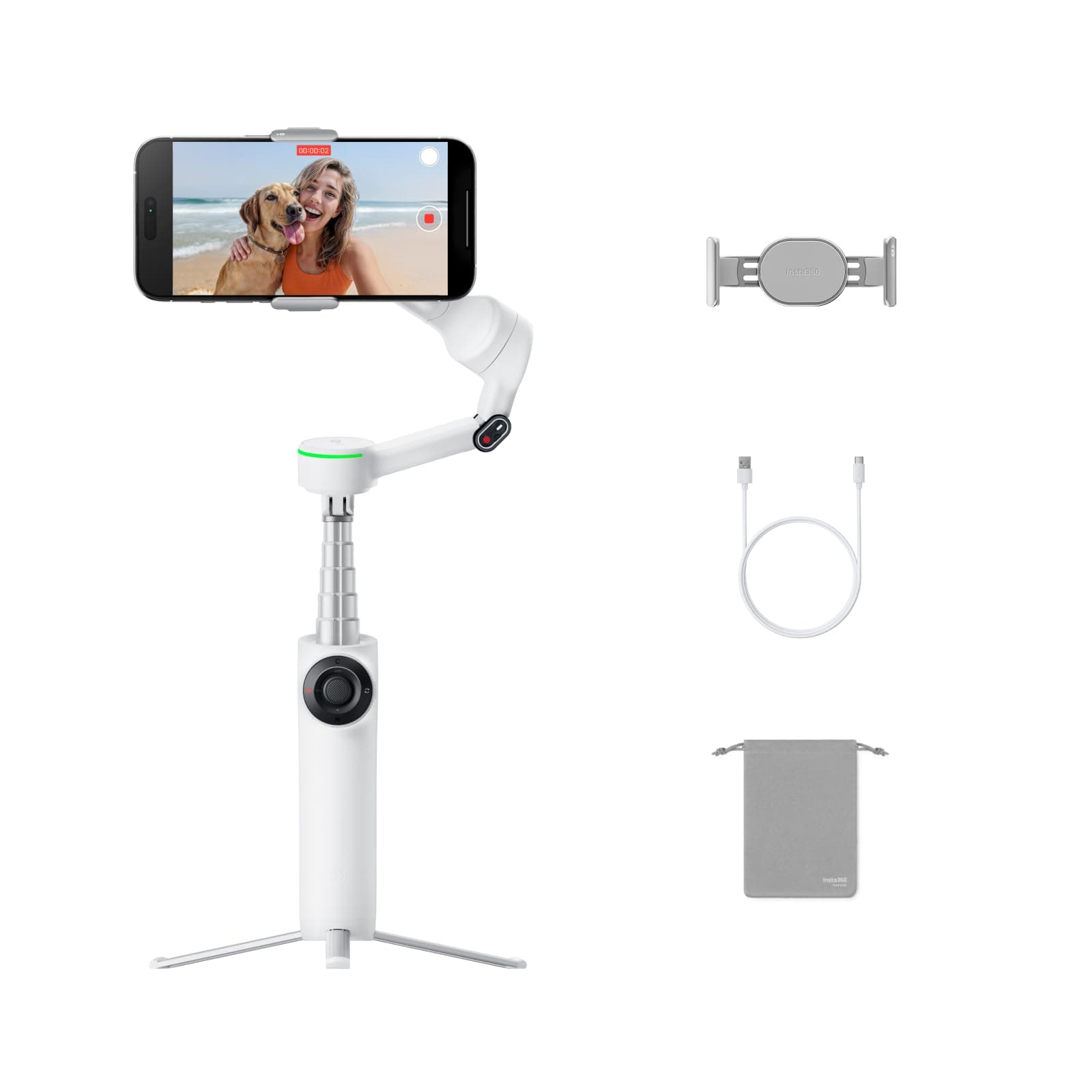 Flow 2 Pro White - Industry-First AI Phone Gimbal with Apple DockKit, Pioneering 360º Pan Tracking, Free Tilt, Built-in Tripod/Selfie Stick, Portable Vlog/Travel Stabilizer