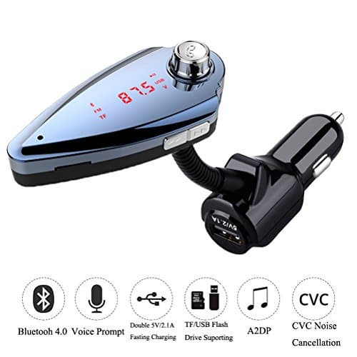 Bluetooth 4.0 FM Transmitter, Hamaxa Wireless In-Car Radio Adapter Audio Receiver Music Modulator Car Kit MP3 Player with 2.1A USB Car Charger Hands Free Calling TF Card and USB Flash Drive Supporting