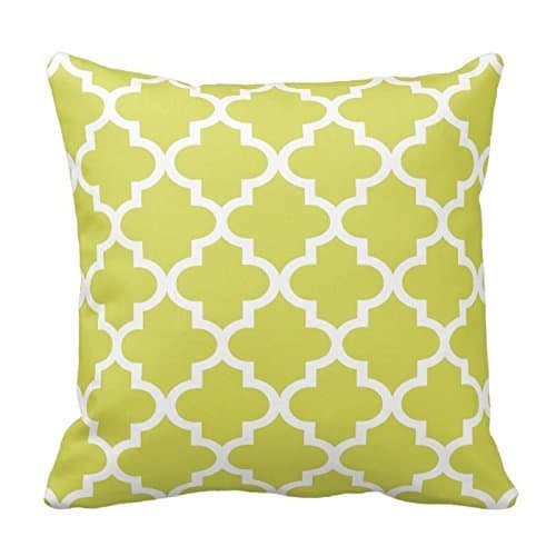 Chartreuse Green and White Decorative Cushion Covers Throw Pillow Case Moroccan Quatrefoil Pattern Print Square Two Sides 18X18 Inch