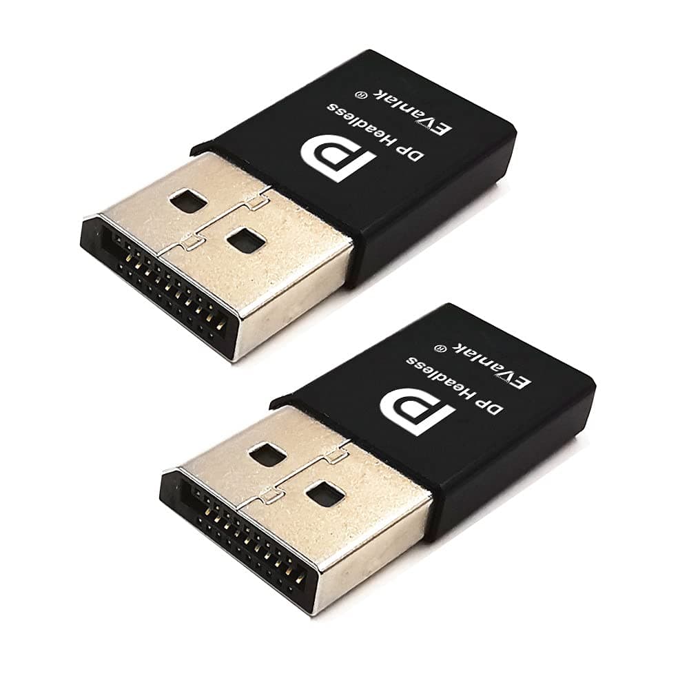 DispalyPort Headless Ghost Display Emulator for PC 4K DP Dummy Plug (fit Headless 1080@60Hz- 3840x2160@17hz)-2Pack