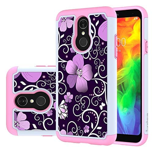 Turphevm LG Q7 Case, LG Q7 Plus Case, [Shock Absorption] Dual Layer Heavy Duty Protective Silicone Plastic Cover Rugged Case for LG Q7 +(Pink Violet)
