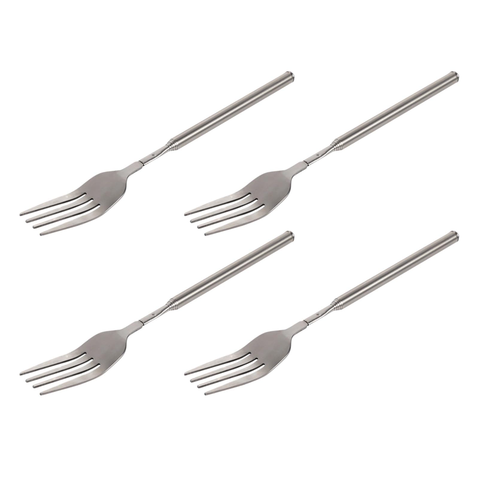 Adjustable Telescopic Fork Extendable Fork Long Fork Toasting Fork Extra Long Fork Extended Fork Stainless Steel, For Eating, Barbecue, Dinner, Dessert, Sausage, Vegetable (Telescopic, PCS, 1)