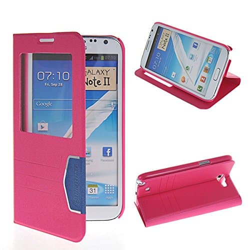 Note 2 Case, GETLAST [Hot Pink] Luxury View Window Ultra Thin Flip Cover Folio Case for Samsung Galaxy Note 2 N7100