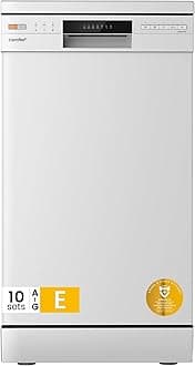 COMFEE' Freestanding Dishwasher CDWEF1034BW-UK 45cm Width, Slimline Dishwasher with 10 place settings, Quick Wash, Hygiene Wash, Delay Start, Half Load, Adjustable Basket - White
