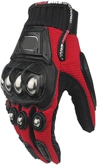 Steel Outdoor Knuckle Motorcycle Motorbike Powersports Safety Gloves (XX-Large, Red)