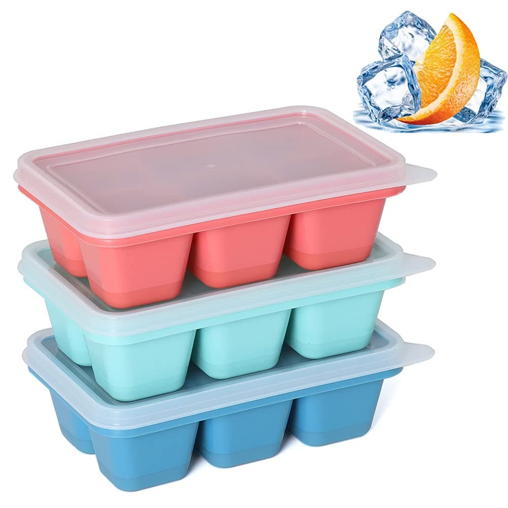 Ice Cube Trays for Freezer 3 Pack - Mini Ice Cube Trays with Lid & Easy-Release Silicone Bottom, Stackable Small Ice Cube Molds for Mini Fridge/Travel/Dorm Freezer