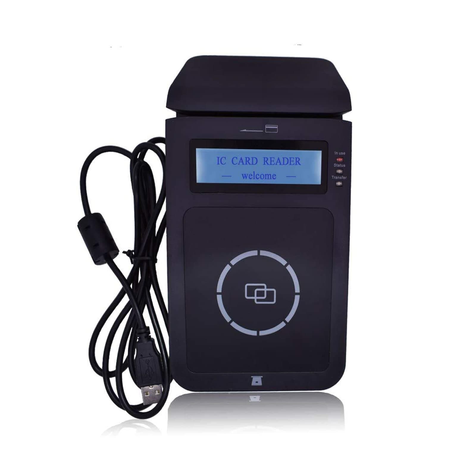 YIQing E7 USB Smart NFC RFID Reader Writer Support NFC contact and contactless IC Cards with display screen + 2pcs 4442 cards +2pcs Ntag213 Labels+ Second Development SDK