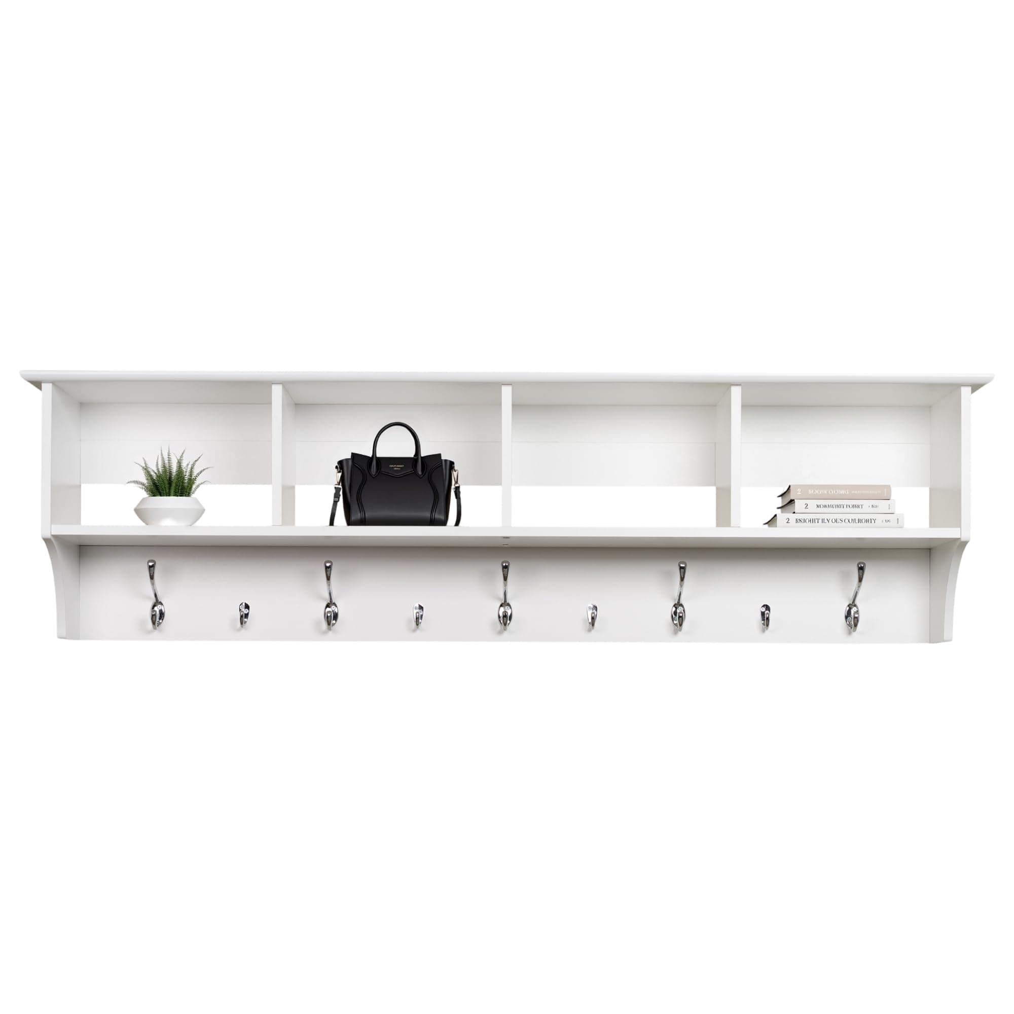 Prepac 60" Contemporary Wall Mounted Coat Rack, Coat Hooks Wall Mount with 4 Shelves, Ideal for Hallway or Entryway Storage Solution, 11.5"D x 60"W x 16.5"H, White