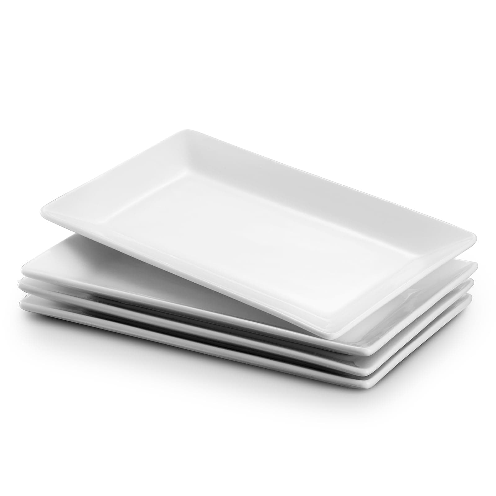Porcelain Serving Platter, Rectangle Serving Plates Set of 4, Restaurant Serving Dishes for Meat, Appetizers, Dessert, Sushi, Party, Soft White - 9.7 x 5.4 Inches