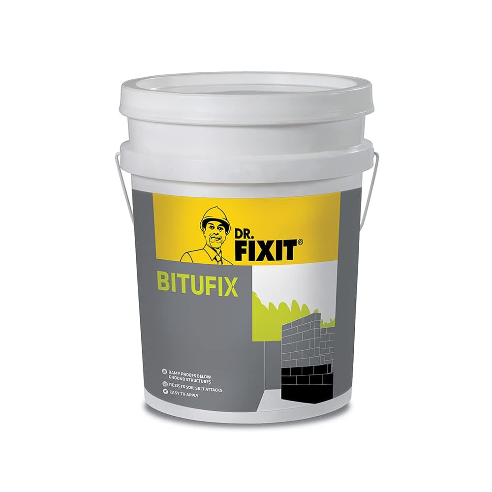 - DR. FIXIT BITUFIX, Below Ground Waterproofing - 20 KG, for Damp Proofing course like Footing, Masonry Wall, Neck Columns, and Plinth Beam & DPC. Resist Salt Attacks.