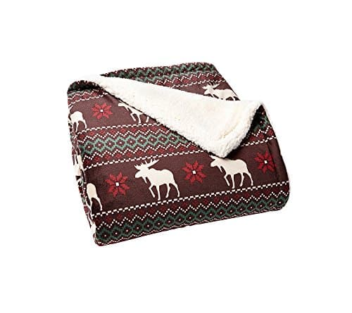 LivingQuarters Moose Fair Isle Patterned Sherpa Throw