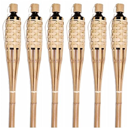 Tall Bamboo - (7 Pack) WITH CAPS Extra Long 5FT/60IN Bamboo Torches Angled Tip Large Oil Canister Long Wick