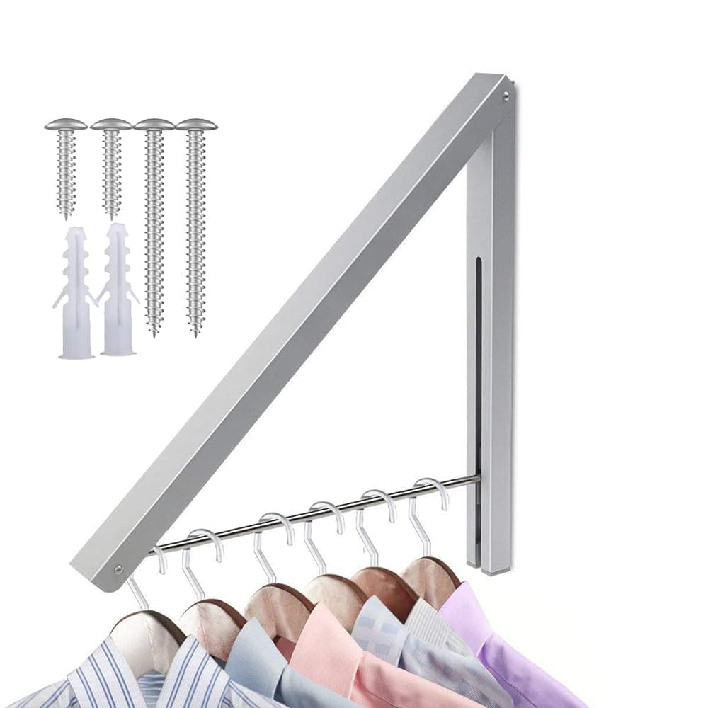Yhjxly Retractable Clothes Rack-Laundry Room Drying Rack Wall Mounted Clothes Hanger Foldable, Aluminum Folding Drying Coat Racks Home Storage Organiser Space Saver - Silver