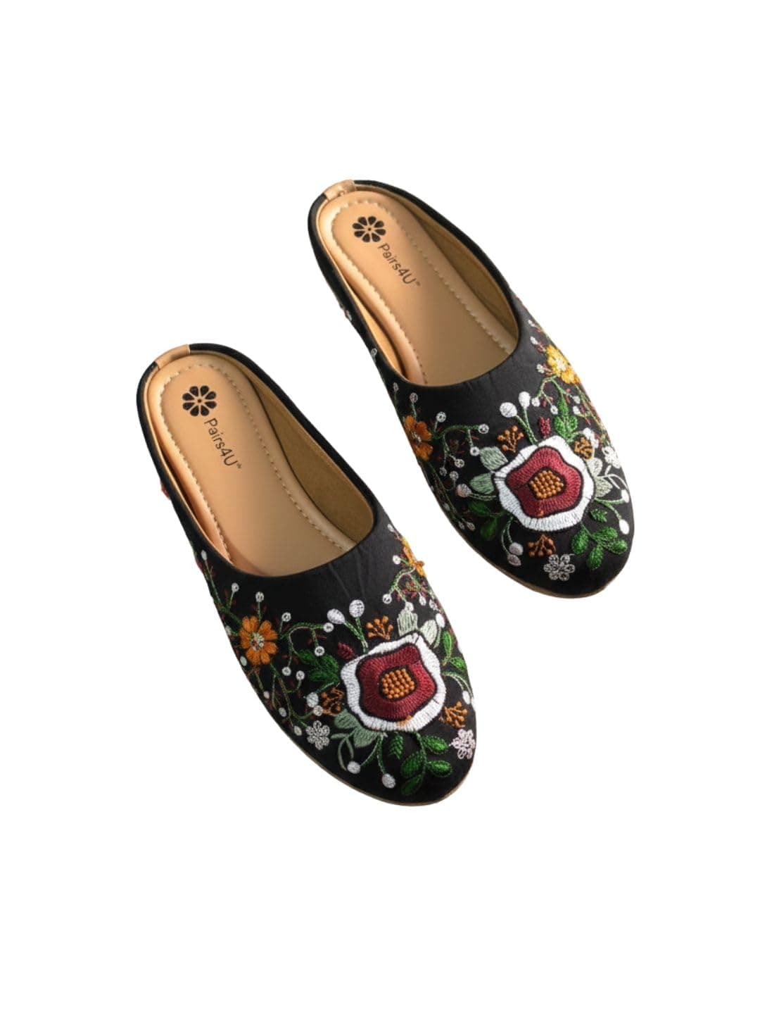 Women Embellished Ethnic Mules Canvas Upper with Embroidered Pattern