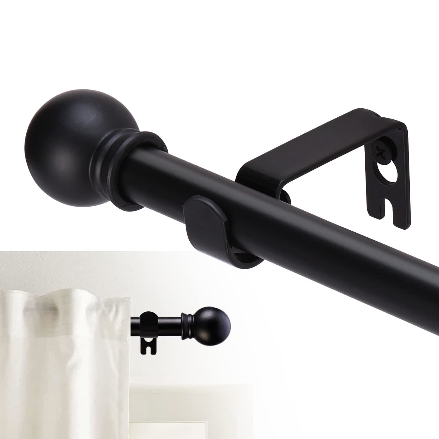 5/8 inch Decorative Curtain Rods Set with Brackets for windows 48 to 84-93 inch, Matte Black Splicing Heavy Duty Metal