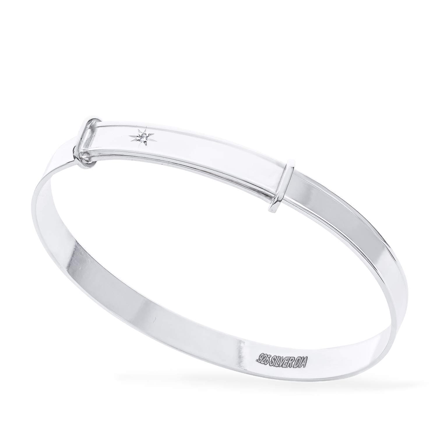 DV DOLCE VALENTINADolce Valentina DV Personalised Silver Bangle - Unisex Diamond Set Bracelet for Boys or Girls, Ideal for Baptism or Birthday from Granny