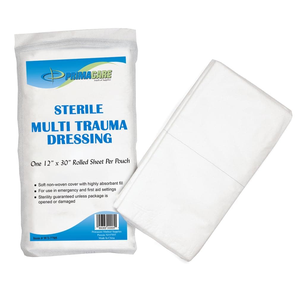 Primacare WT-7705 First Aid Sterile Multi Trauma Dressing for Stopping Heavy Bleeding in Large Open Wounds, Treating Lacerations and Piercing Injuries, 30" x 12"