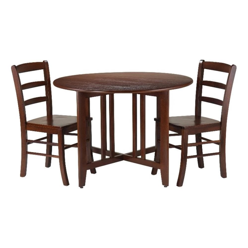 Winsome Wood Alamo 3-Pc Round Drop Leaf Table with 2 Ladder Back Chairs