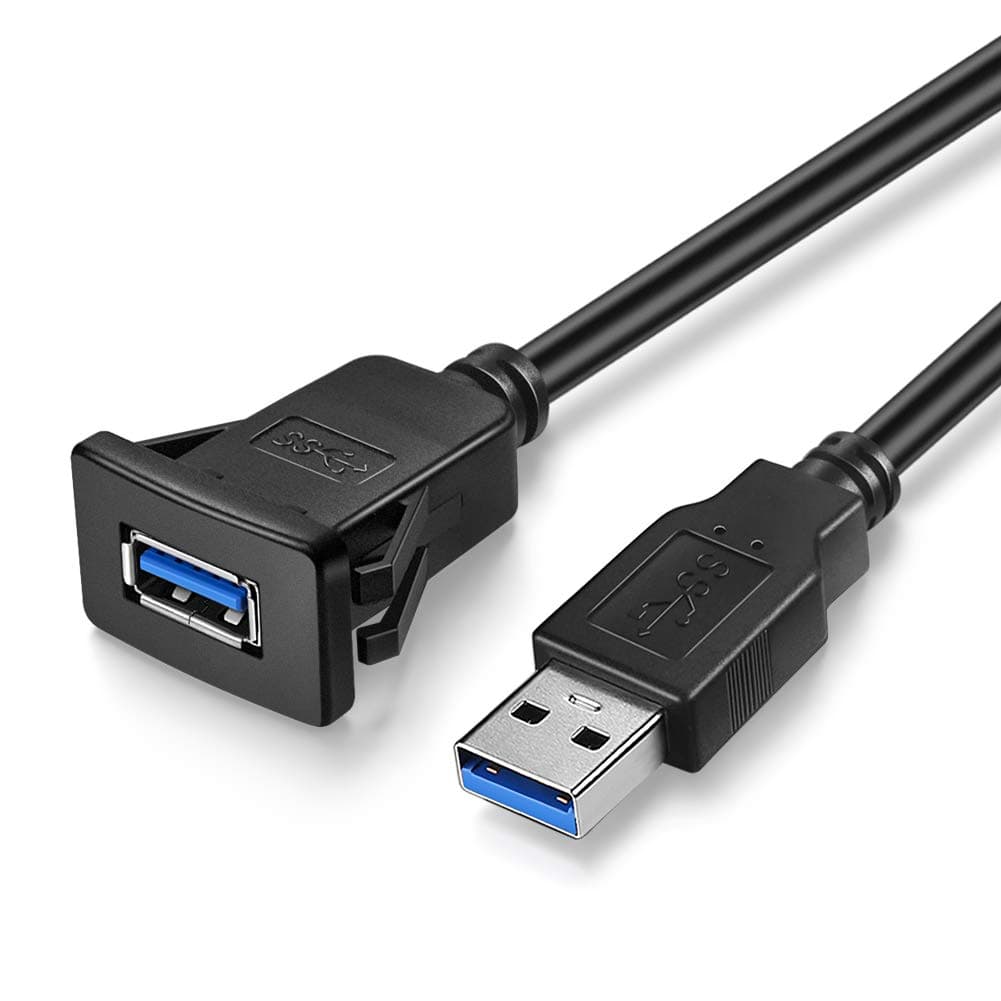 1M USB3.0 Square Flush Mount - Extension Panel Cable, for Car, Boat, Motorcycle (3 feet)