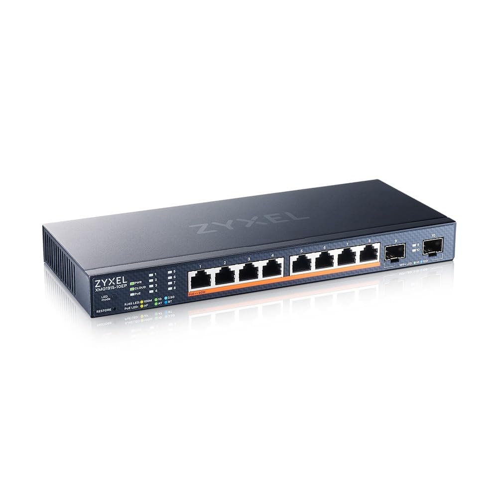 Zyxel 8-Port Multi-Gig 2.5G Cloud/Smart-Managed PoE++ Switch | 8x PoE++ (60W) | 2x 10G SFP+ | Desktop/Wall Mount [XMG1915-10EP]