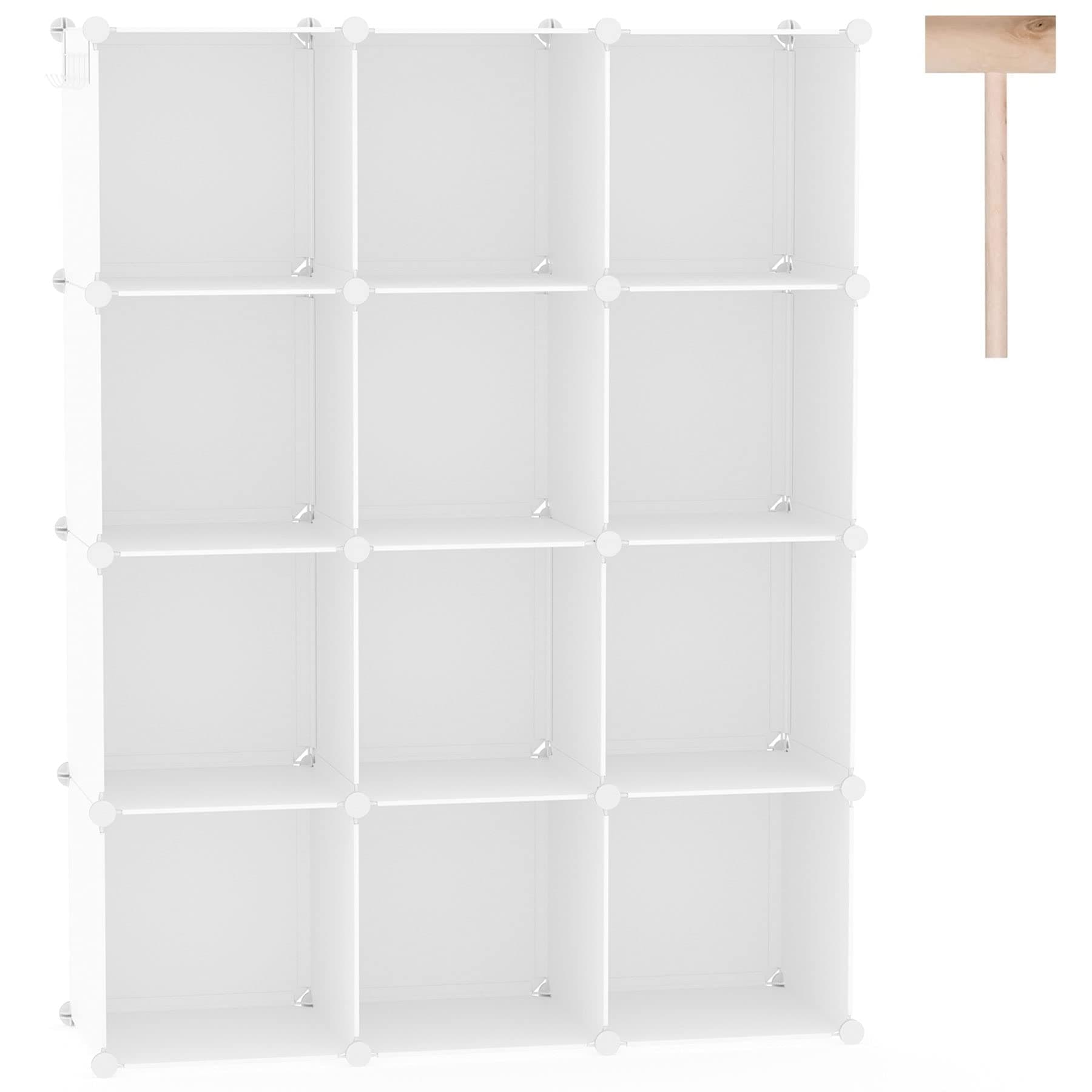 C&AHOME Cube Storage Organizer, 12-Cube Shelves Units, Closet Cabinet, DIY Plastic Modular Book Shelf, Ideal for Bedroom, Living Room, Office, 36.6" L x 12.4" W x 48.4" H Milky UPCS12M
