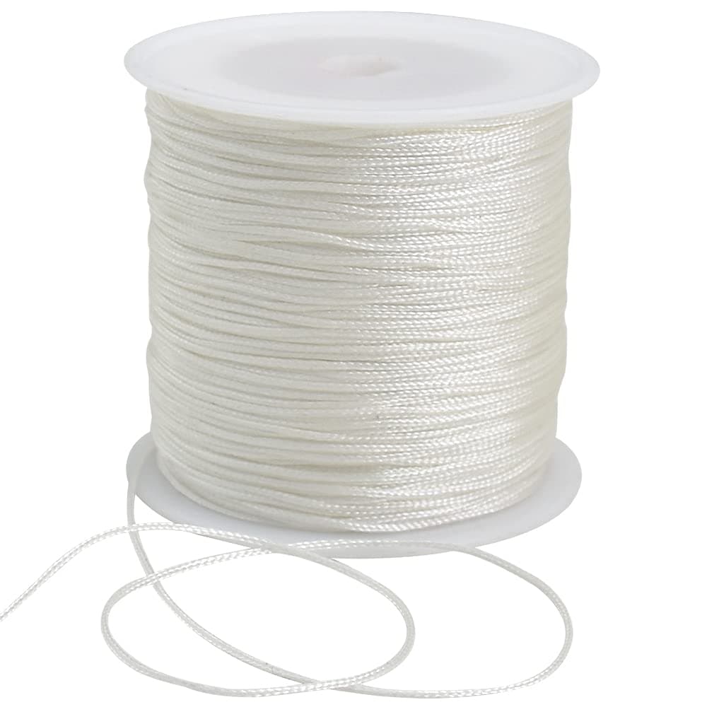 1mm x 100 Yards White Nylon Cord Satin String for Bracelet Jewelry Making Rattail Macrame Trim Cord Necklace Bulk Beading Thread Kumihimo Chinese Knot Craft