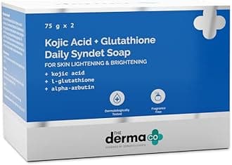 The Derma Co Kojic Acid + Glutathione Daily Syndet Soap with L-Glutathione & Alpha Arbutin | Reduces Dark Spots, Pigmentation & Blemishes | Brightens Skin | For Men & Women | 75 g x 2