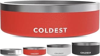 Coldest Dog Bowl - Anti Rust Metal & Non Slip Dog Bowls Large, Spill Proof Heavy Duty 3 Layers Insulated Dog Bowl - Food and Water Bowl for Dogs, Cats & Pets, Dishwasher Safe (42 oz, Crimson Red)