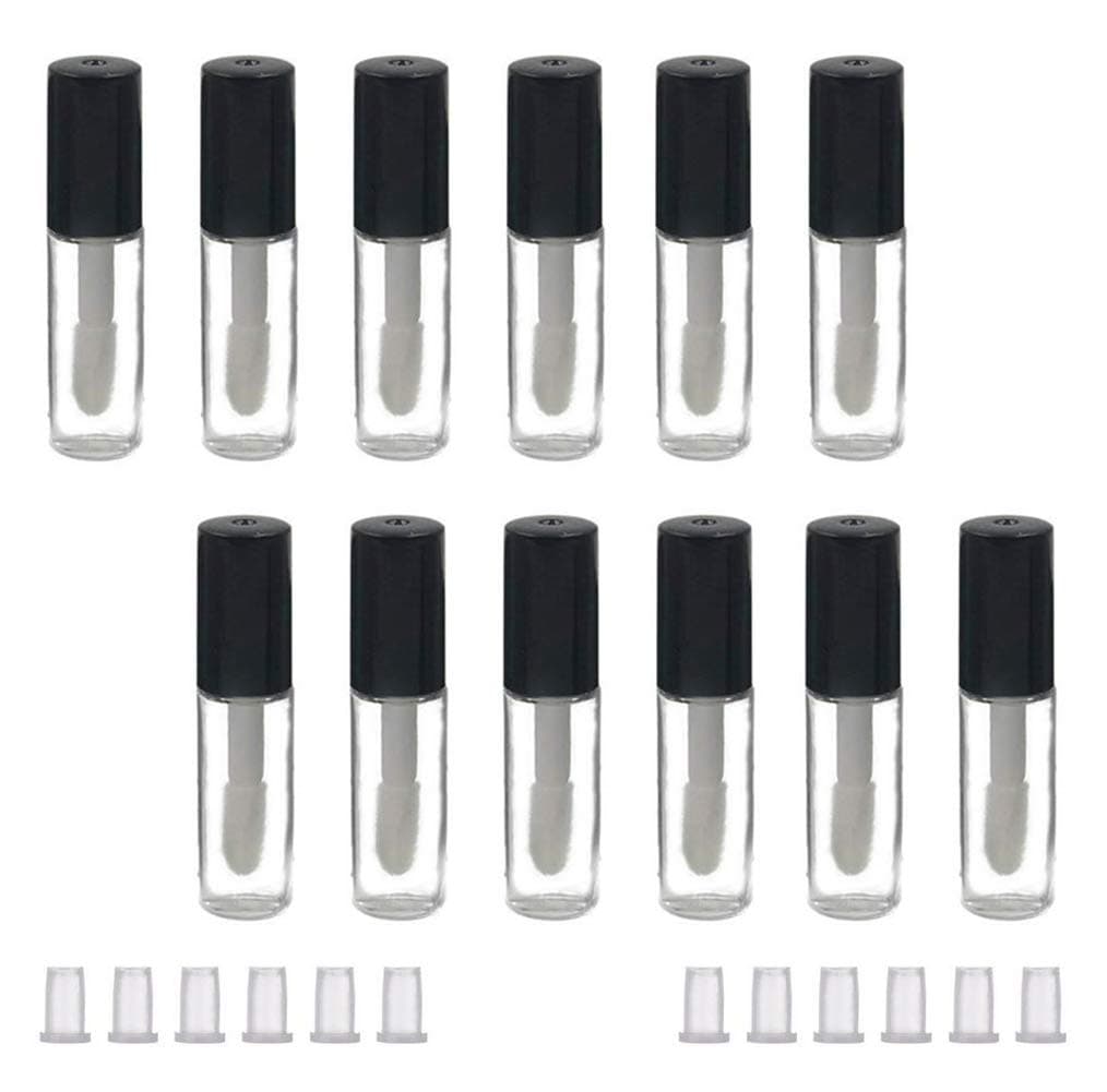UPSTORE 12 PCS 3ML Empty Lip Gloss Containers - Mini Refillable Travel Empty Lipgloss Gloss Bottle Tube Vials Containers with Bar Black Lid